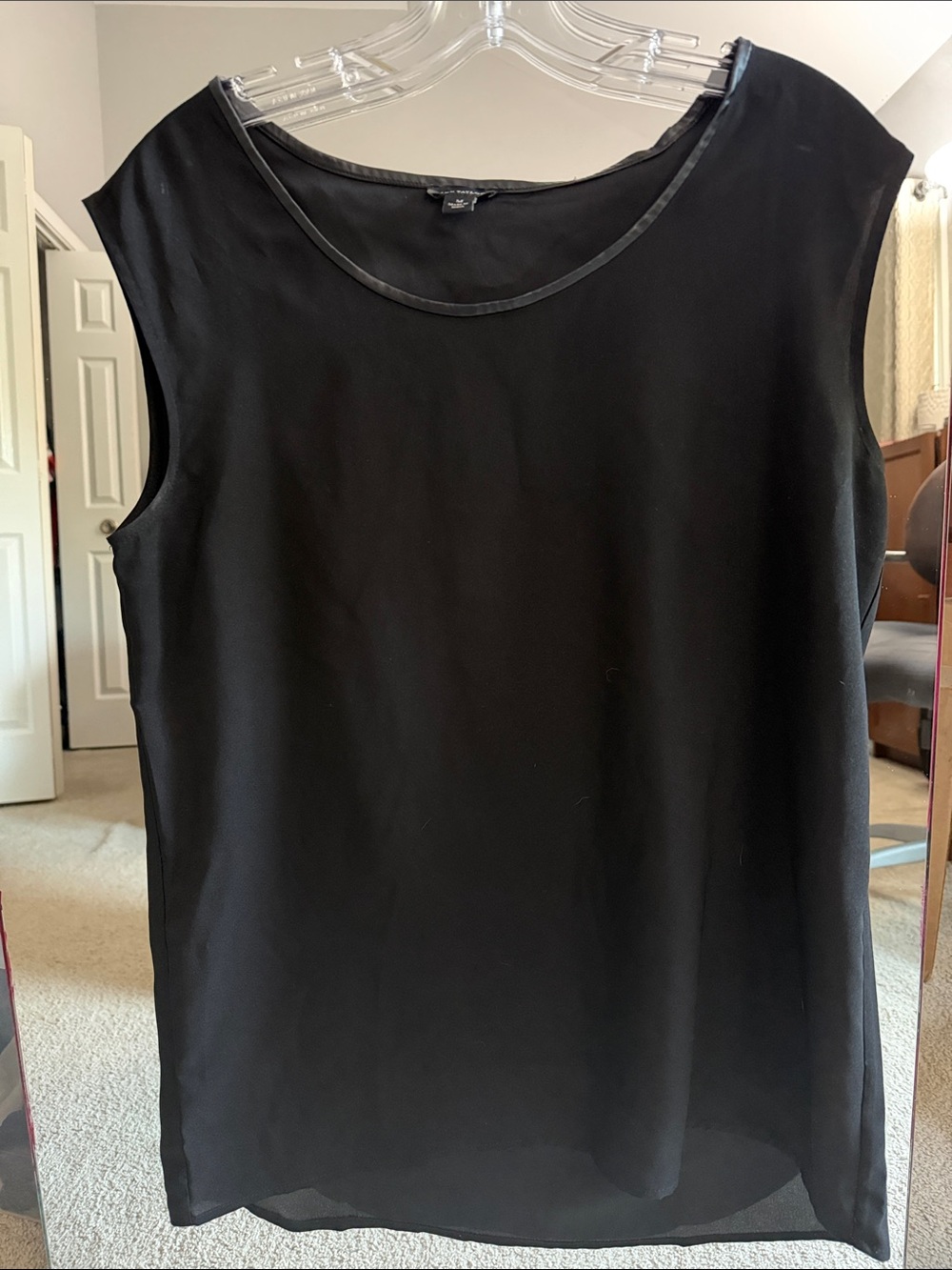 Ann Taylor Black Sleeveless Shell with Leather Piping